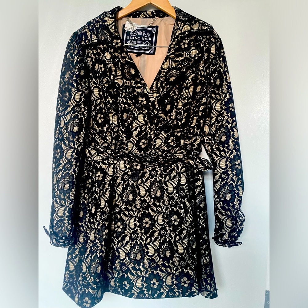 Lace Overlay Trench Coat